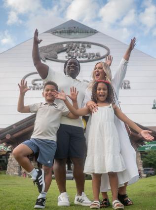 Family in front of Bass Pro Pyramid