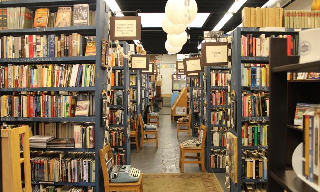 Shelves filled with books at Burke's Books.