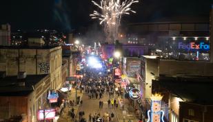 fireworks above Beale Street during New Year's Eve