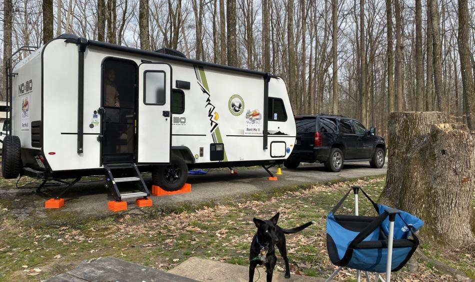 A rental RV from Rock N Roll Rentals set up at Meeman-Shelby Forest State Park | Rock N Roll Rentals